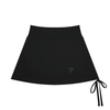 Caduceus women's drawstring A-line yoga skort in black, front view