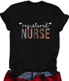 Registered Nurse Hearts T-Shirt in Black, front view on a model, tucked into jeans