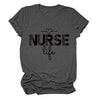 Nurse Life Leopard Heart T-Shirt in Dark Gray (black font), front view, flat lay on a plain background