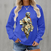 Nurse of Many Layers fleece sweatshirt in Cornflower Blue, front view, the painted-collage nurse printed across the chest