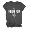 Nurse Life Leopard Heart T-Shirt in Dark Gray (white font), front view, flat lay on a plain background