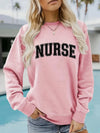 Nurse Collegiate Arch pullover sweatshirt in Pink, NURSE in bold collegiate arch lettering across the chest, photo 7