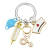 Medical Charm Keychain, Nurse Cap & Stethoscope in Blue, face mask charm on a split ring, front view