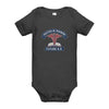 Doctor in Training D.O. baby one-piece bodysuit in dark grey heather, front view