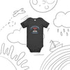 Doctor in Training M.D. baby one-piece bodysuit in dark grey heather, front view