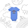 Doctor in Training M.D. baby one-piece bodysuit in heather columbia blue, front view