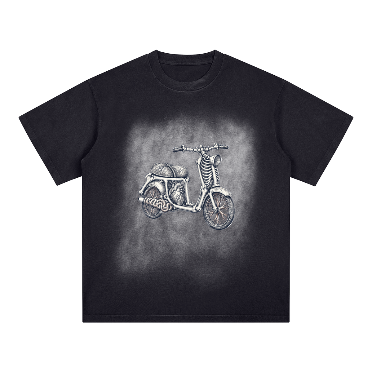 Skilled, Medically Necessary, Mildly Sarcastic washed black t-shirt, front with the anatomical Monkey bike print