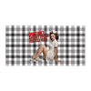 Rectum? Damn Near Killed 'Em! Beach Towel Black White Plaid, flat lay