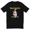 Things Are About to Get Really Weird men's fitted t-shirt in black — flat front view of the retro pin-up nurse holding a syringe under lettering