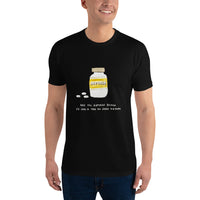 Black Are You Aspirin fitted t-shirt, worn by a model, front view