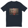 Harder Faster Deeper, CPR Saves Lives men's fitted t-shirt in midnight navy, flat front view