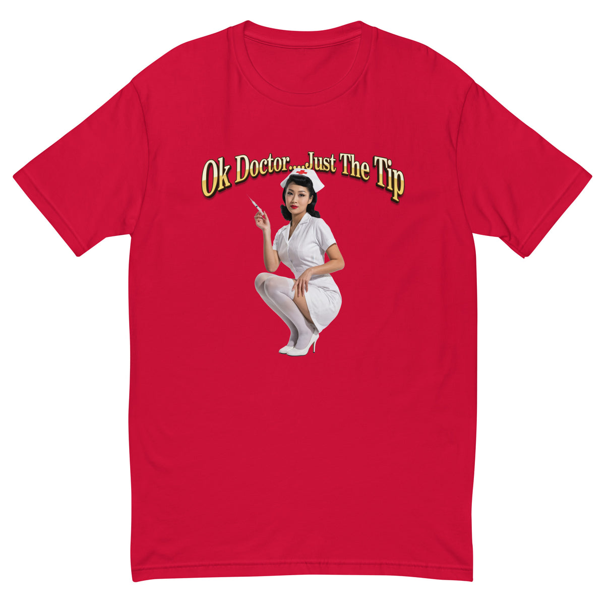 Just The Tip Fitted T-shirt in red, front view