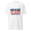 When In Doubt, Blame Anesthesia! Men’s Premium Heavyweight Tee in white, front view