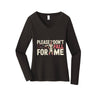 Nurse Don't Fall For Me Long Sleeve V-Neck in Black, front view, flat lay on a plain background