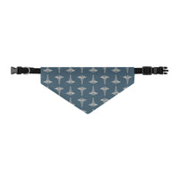 Chief of Cuddles Caduceus Pet Bandana Collar, size S, steel-blue bandana with a caduceus pattern on an adjustable black collar