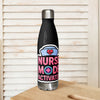Nurse cap with a heartbeat over NURSE MODE ACTIVATED in block letters, on a black 17 oz stainless steel water bottle, front view