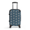 Medical Caduceus Hard-Shell Suitcase, small carry-on, front view: caduceus pattern on an ocean blue polycarbonate shell