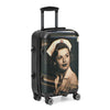 Nurse Jane Hard-Shell Carry-On Suitcase, angled right view of the sepia 1940s nurse portrait on the front shell