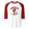 Dentist: We Love It When You Open Wide 3/4 Sleeve Raglan in white/red, front view