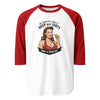 Hire a Dentist: Deep & Dirty 3/4 Sleeve Raglan in white/red, front view