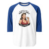 Hire a Dentist: Deep & Dirty 3/4 Sleeve Raglan in white/royal, front view