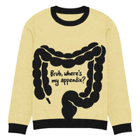 Bruh, Where's My Appendix? knitted sweater in butter yellow with an intestine design, size M, front view