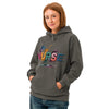 NURSE in glossy multicoloured paint-splash letters on a Pepper garment-dyed unisex hoodie