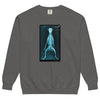 Whose a Bad Doggie X-Ray Unisex Garment-Dyed Sweatshirt in pepper, front view, the post-op dog X-ray print
