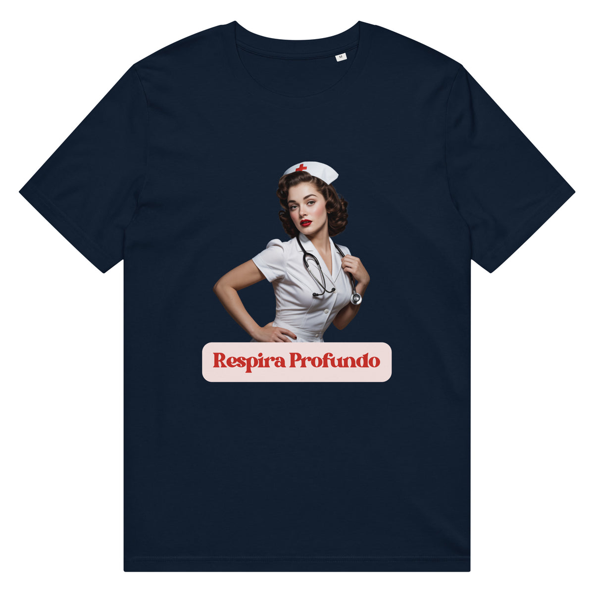 Respira Profundo Unisex Organic Mid-Light T-shirt in french navy, front view