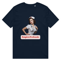 Respira Profundo Unisex Organic Mid-Light T-shirt in french navy, front view
