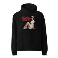 Rectum? Damn Near Killed 'Em! Unisex Oversized Hoodie in black, front view