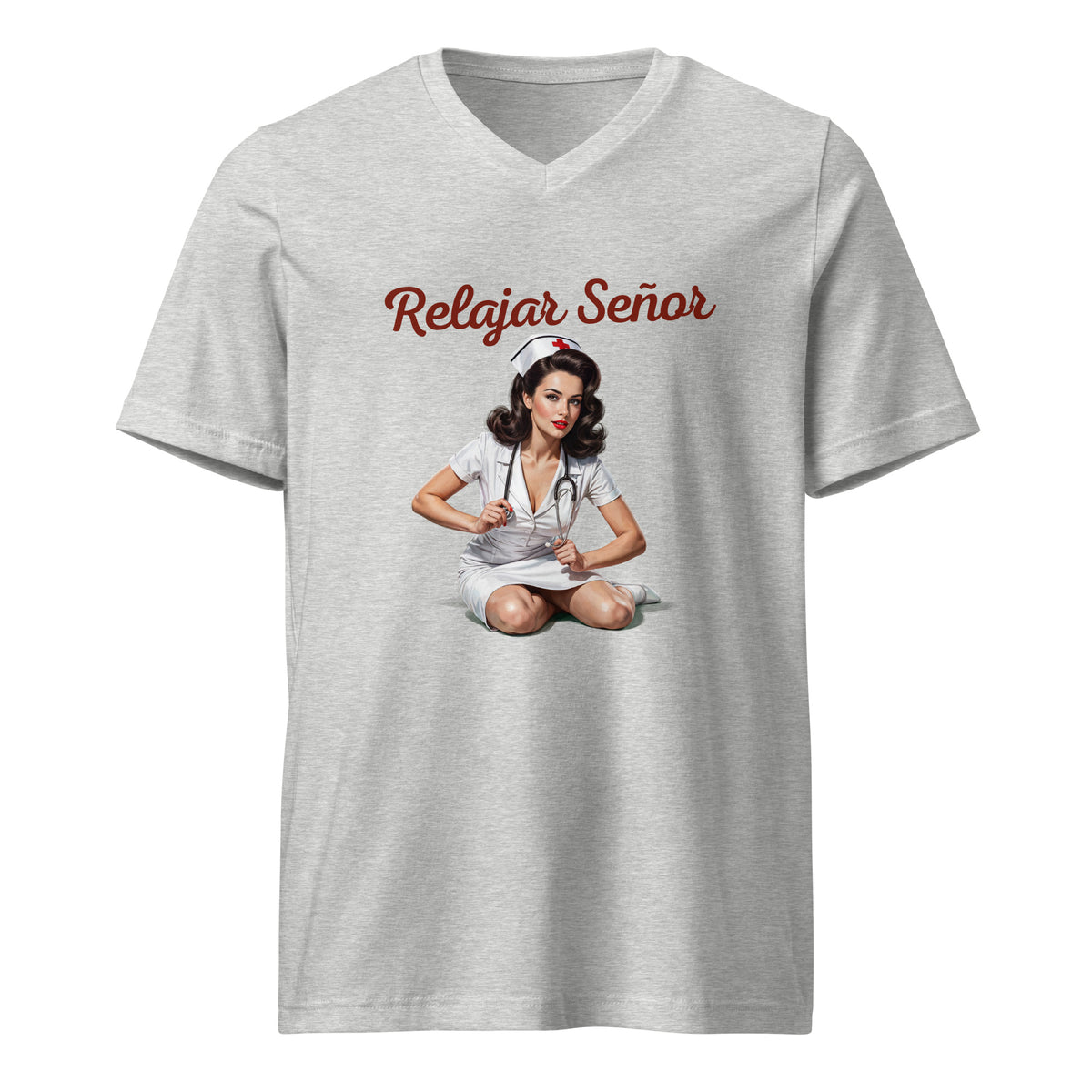 Relajar Señor Unisex Short Sleeve V-Neck T-Shirt in athletic heather, front view
