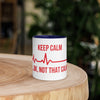 Keep Calm… OK, Not That Calm EKG Mug in dark blue, 11 oz front view