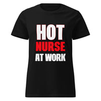 Hot Nurse at Work women's t-shirt in black, front view