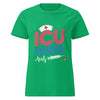 ICU Nurse Women's T-Shirt in Irish Green, flat front view of the print