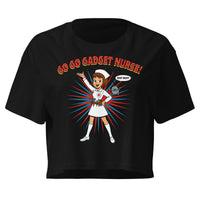 Go Go Gadget Nurse women's crop top in black, front view