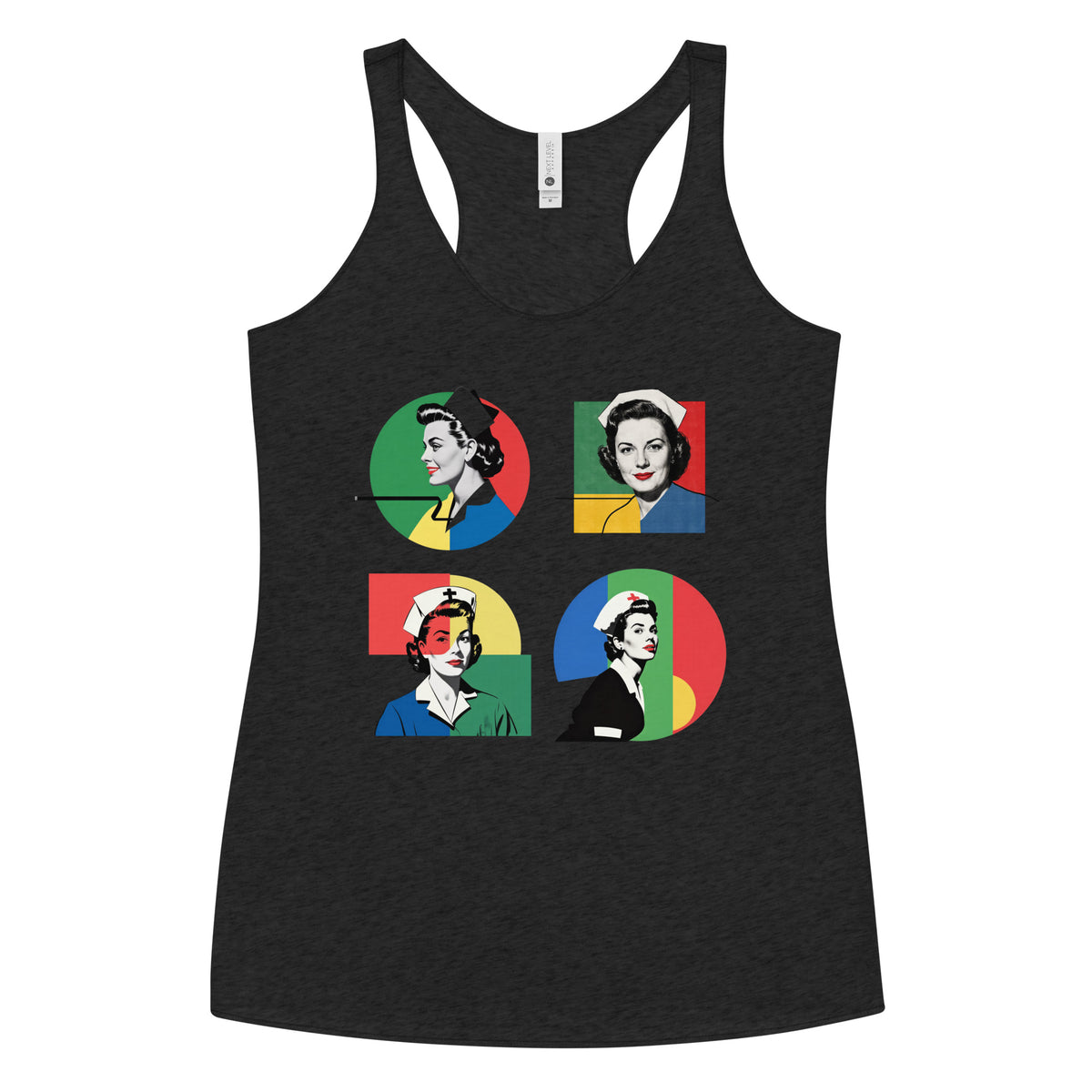 Retro Geo-Nurse Women's Racerback Tank in black, front view