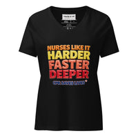Nurses Like It Harder Faster Deeper, CPR Saves Lives women's V-neck t-shirt in solid black blend, front view